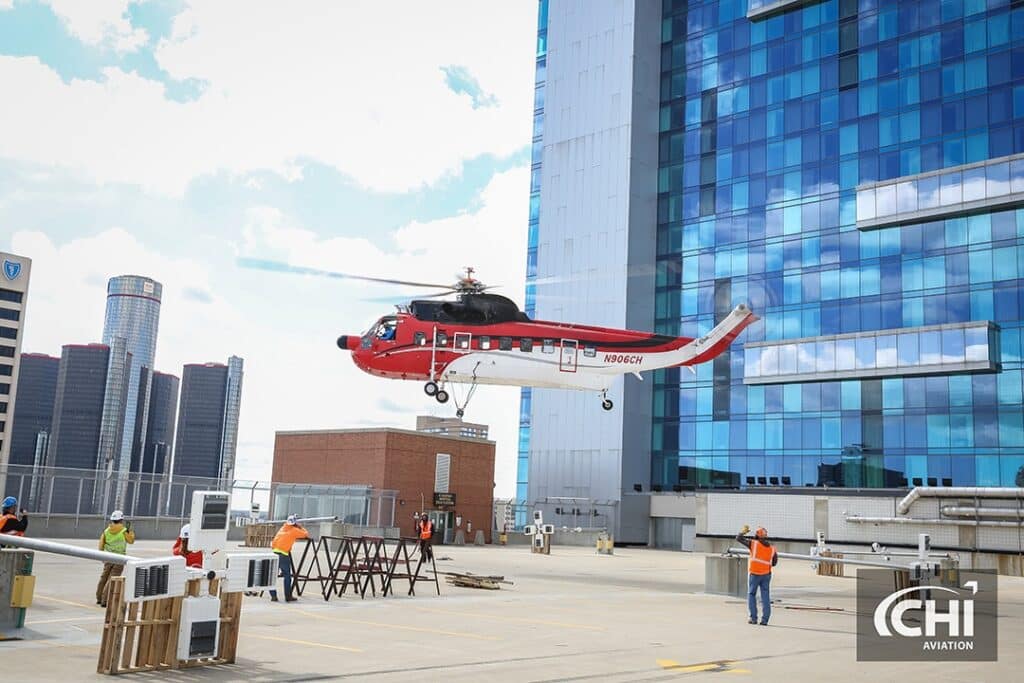 helicopter in city