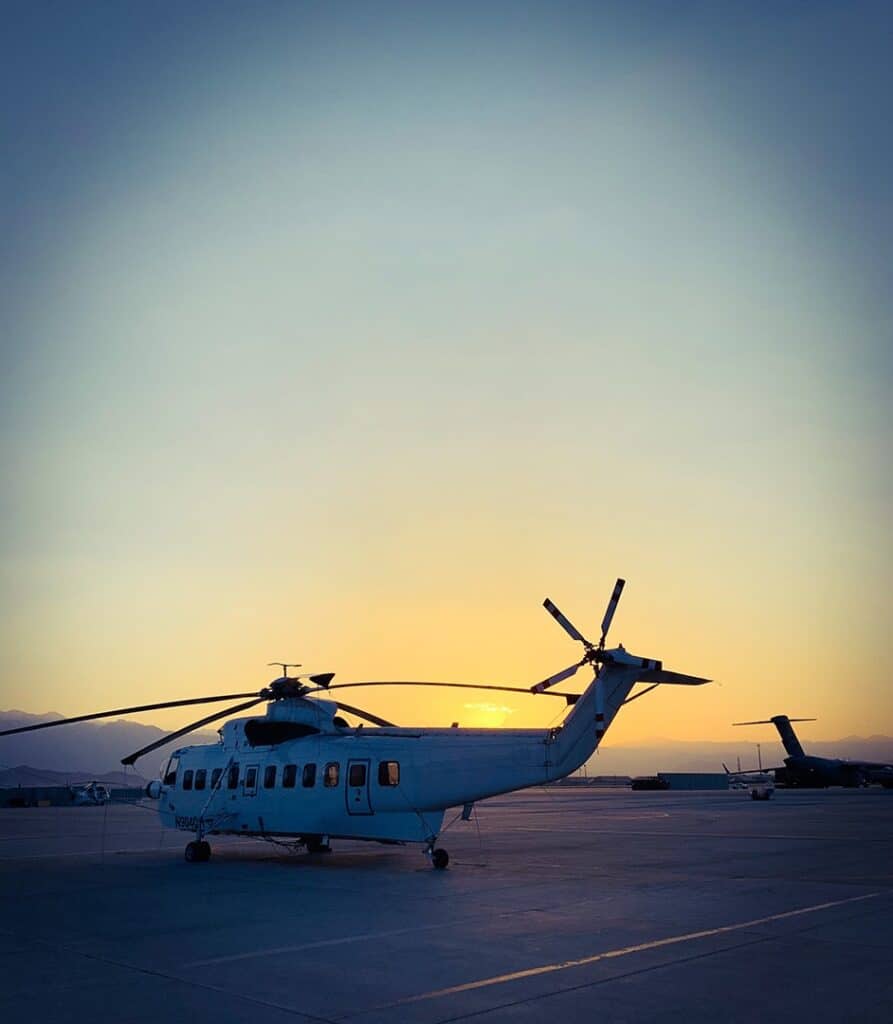helicoper in sunset